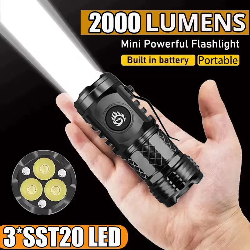 High Strong Power LED Flashlight Built-in Battery Rechargeable with Pen Clip Torch Outdoor Camping Emergency Lantern