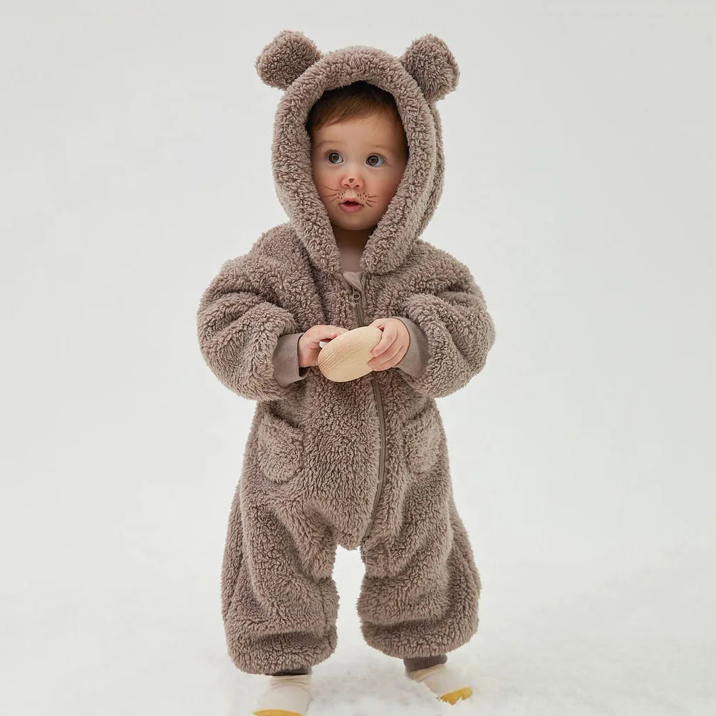 Spring Baby Romper Warm Fleece Hooded Jumpsuits for Baby Autumn Long Sleeve Infant Rompers Newborn Boy Girl Homewear Pajamas