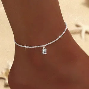 Sparkling Thin Chain Anklet Bracelet for Women Zircon Cross Pendant Bracelet on Leg Foot 2024 Trendy Boho Summer Beach Jewellry