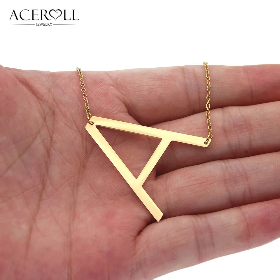 ACEROLL Initial Letter Necklace - Stainless Steel Fashion Large Sideways Alphabet Name Pendant Necklace